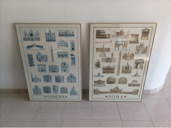 Vendo dos cuadros de imágenes de Roma y Venecia.